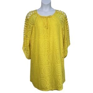 TACERA Women Size 2X Embroidery Lace Lined Yellow Midi Dress Summer Vacation
